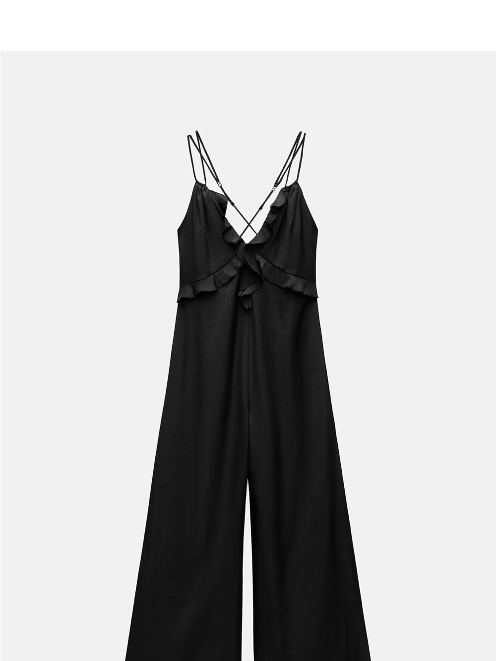 Zara Black Ruffle-Trim Wide-Leg Strappy Jumpsuit